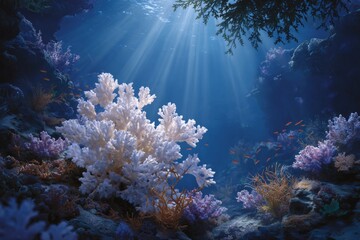 White coral under a layer of water. Generative AI