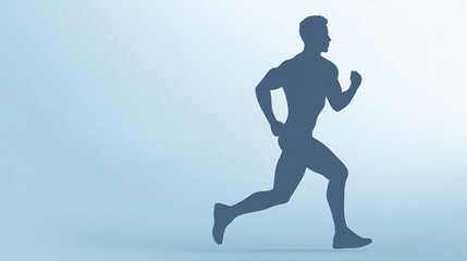 Silhouette of a male runner in motion, showcasing athleticism and determination against a soft gradient background, representing fitness and active lifestyle choices