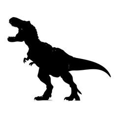 Black silhouette of a tyrannosaurus rex dinosaur standing on two legs isolated on transparent background