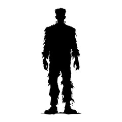 Black silhouette of Frankenstein monster standing upright isolated on transparent background