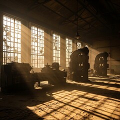 Abandoned Industrial Workshop Sunlight.