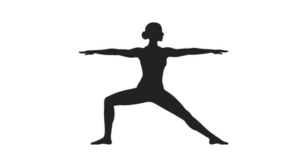 Woman performing warrior two yoga pose against a white background silhouette