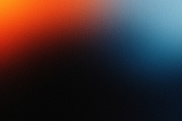 Blurred grainy dark background with orange and blue lights in the top corners, futuristic gradient texture