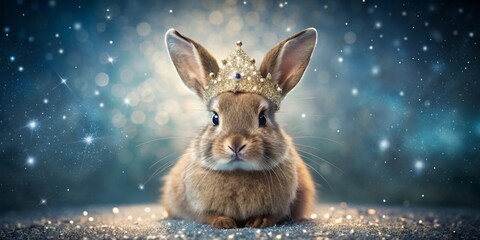 A Majestic Bunny, Adorned with a Sparkling Crown, Rests Serene Against a Shimmering, Starlit Background