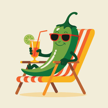 Chili Pepper Enjoying a Relaxing Beach Day