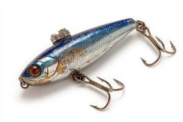 Antique Lure. Vintage Fishing Bait for Angler Hobby with Fish Hook on White Background