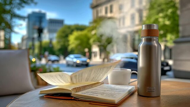 Inspired by an imagined ark a historian takes a coffee break on city streets sketching on a napkin its paper creased while sipping from a metal thermos its cap dented. The the
