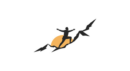 A person with arms raised on a mountain peak a striking silhouette