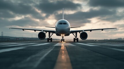Obraz premium Airplane on Runway Ready for Take-Off, Aviation, Travel, and Transportation Concept in Airport Setting