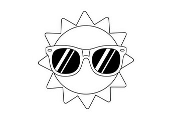 Cartoon Sun Wearing Sunglasses with Rays in Black and White Style for Fun Illustrations