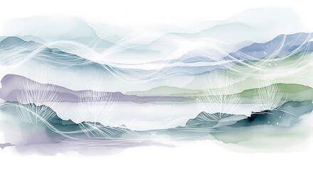 Misty Mountain Landscape Painting.