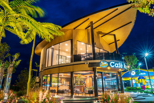 Prachuap-Khiri-Khan, Thailand - May 25, 2025: Front of Cafe Amazon on May 25, 2025 in Cafe Amazon at Prachuap-Khiri-Khan Province, Thailand. It's a famous Thai franchise coffee cafe in Thailand.