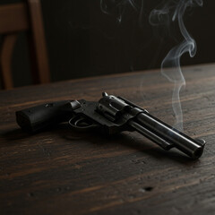 방아쇠가 당겨진 총 한 자루