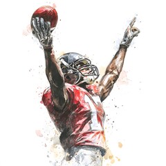 American Football Watercolor Clipart Set – Dynamic Players, Helmets, Balls, Game Field Illustrations for Sports, Posters and Decor