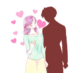 好意を抱く女性と男性の影絵