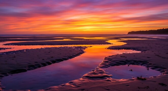 Colorful sunrise over coastal wetlands