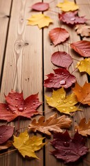 Autumn Leaves on Wooden Plank.