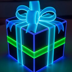 Christmas Neon Icon - Gift Box with Bow.