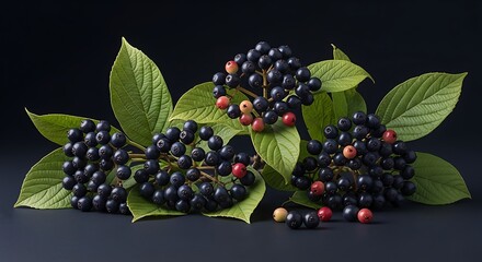 Dark Berries and Leaves Still Life.