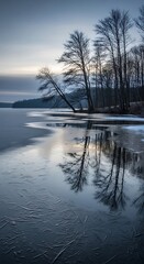 Frozen Lake Shore at Dawn.