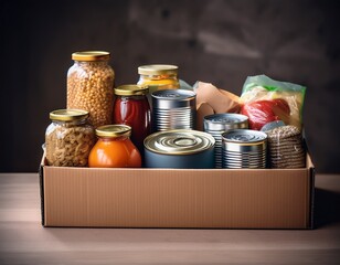 food donation box filled with canned goods and non perishable items donation charity generosity