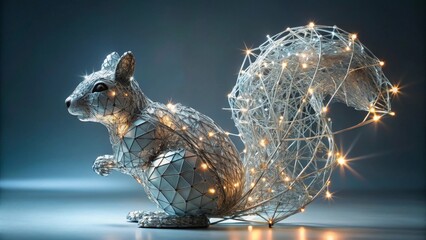 Illuminated Wireframe Squirrel Sculpture A Modern Artistic Representation of Nature's Grace and Technological Innovation