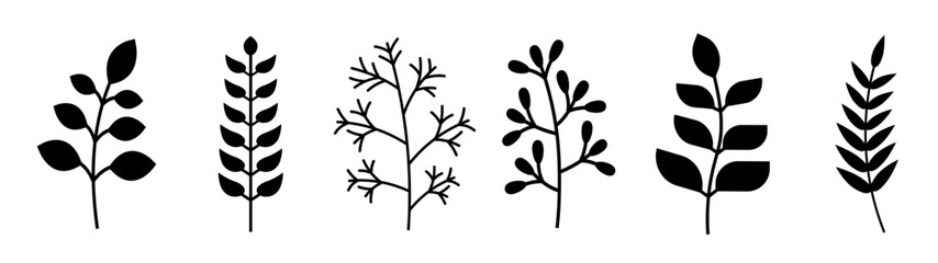 Branches with leaves. Simple logo design element.  Floral twig decoration. Botanical simple. Plant icon .