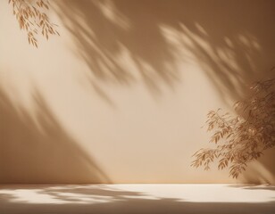 abstract beige textured wall background with soft blurred shadows of tree foliage natural organic pattern for minimalist product display mockup summer season concept design neutral tone backdrop fo