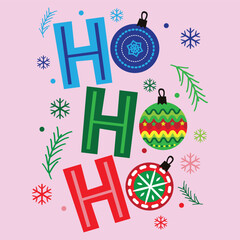 hohoho merry christmas santa claus saying with snowflakes ornament in soft pink color background