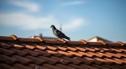 Pigeon on Terracotta Roof.