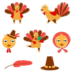 Cute Thanksgiving Turkey Clipart Set