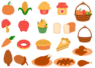 Thanksgiving Feast and Harvest Food Clipart Set