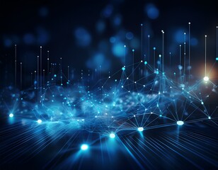 futuristic abstract dark background with glowing blue dots and digital connections symbolizing global network technology soft blur cyberspace data transfer concept as modern tech wallpaper
