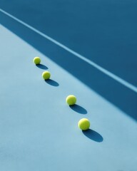 Tennis Balls on Blue Court Surface with Shadows during a Bright Day at the Tennis Tournament