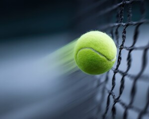 Tennis Ball in Motion Near Net During a Match at the US Open Tennis Championship Event