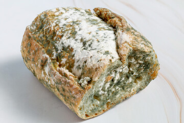Close-up of Moldy bread on cutting board