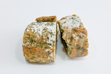 Close-up of Moldy bread on cutting board