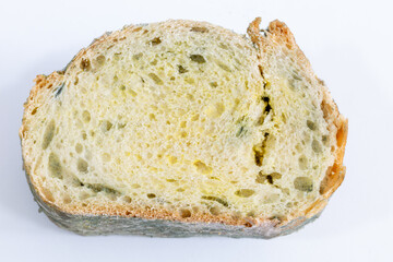 Close-up of Moldy bread on cutting board