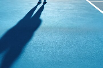 Dynamic Shadows on a Blue Tennis Court Surface During a Match Action Scene