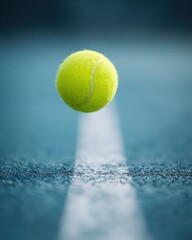A Close-Up View of a Yellow Tennis Ball Hitting the Court Surface During a Game of Tennis