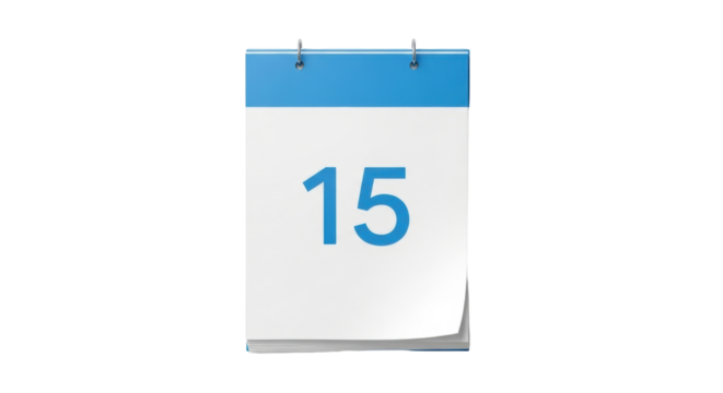 Isolated calendar with the 15th marked on it, symbolizing a date or an important reminder
