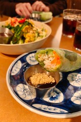 Vietnamese banh mi and fresh spring rolls at a local restaurant