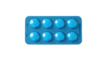Isolated blue blisters in blister pack for throat inflammation in treatment medicine