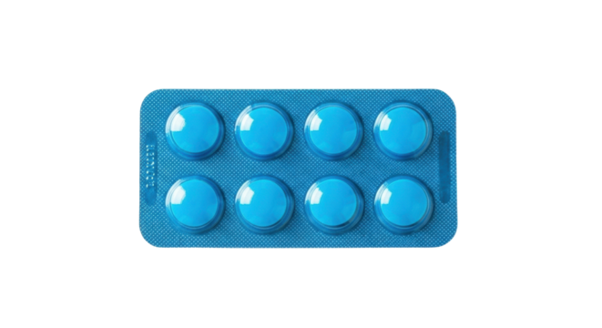 Isolated blue blisters in blister pack for throat inflammation in treatment medicine