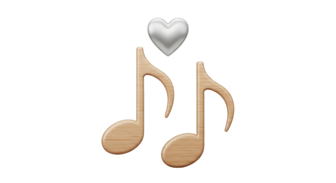Isolated music note with heart, loving sound, romantic melody, melody of love, song of love