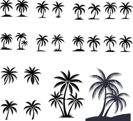 Fototapeta premium set of tropical palm tree silhouettes on beach