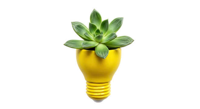 Isolated Succulent in a Yellow Light Bulb Planter, modern table decor, interior design