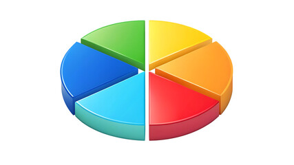 Fototapeta premium Pie chart with six colorful segments isolated on transparent background