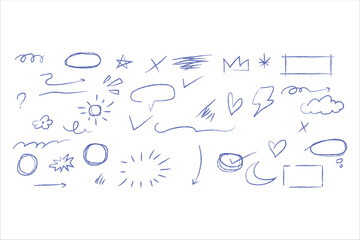 Collection of Hand Drawn Blue Sketch Elements