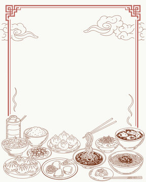 Traditional Chinese Cuisine Illustration with Elegant Border
